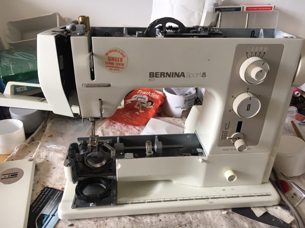 bernina sport 801 sewing machine being serviced